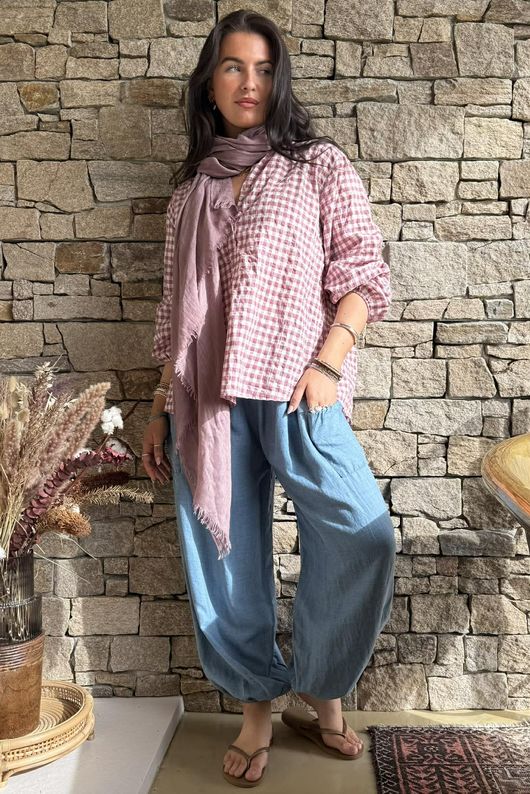 Nonni Gingham Nero Blouse Indian Pink